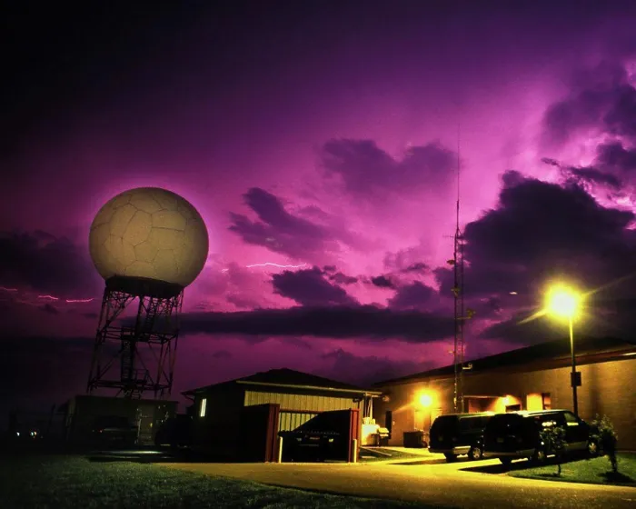 Framed Print : Lightning Over The National Weather Service Station