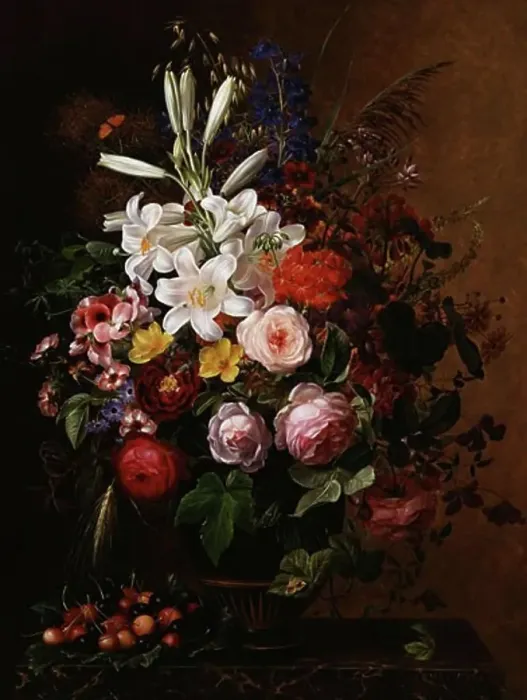 Framed Print : Lilies, Pelargonium and Roses in a Greek Vase Johan Laurentz Jensen (1800-1856 Danish) Framed Print : Lilies, Pelargonium and Roses in a Greek Vase Johan Laurentz Jensen (1800-1856 Danish)