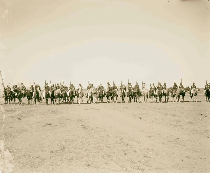 Framed Print : Line of mounted Bedouins, Pan Islamic conference escort of King Ali and Emir Abdullah Framed Print : Line of mounted Bedouins, Pan Islamic conference escort of King Ali and Emir Abdullah