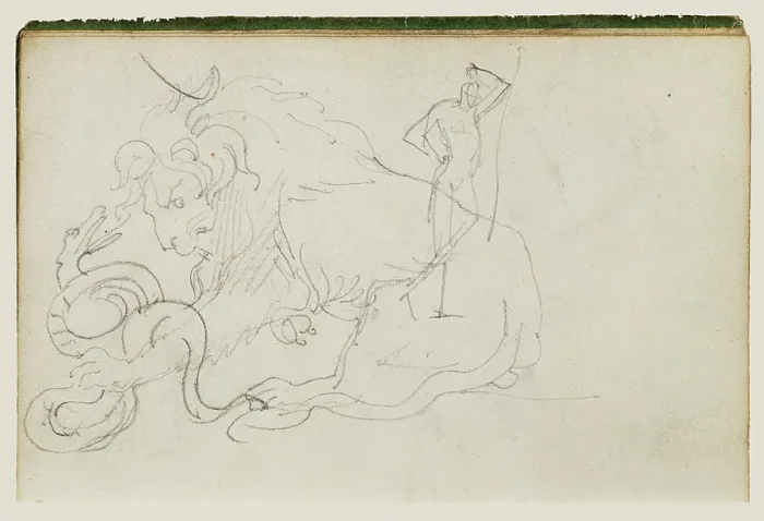 Framed Print : Lion Attacking a Snake over Nude Figure Study; Théodore Géricault (French) Framed Print : Lion Attacking a Snake over Nude Figure Study; Théodore Géricault (French)