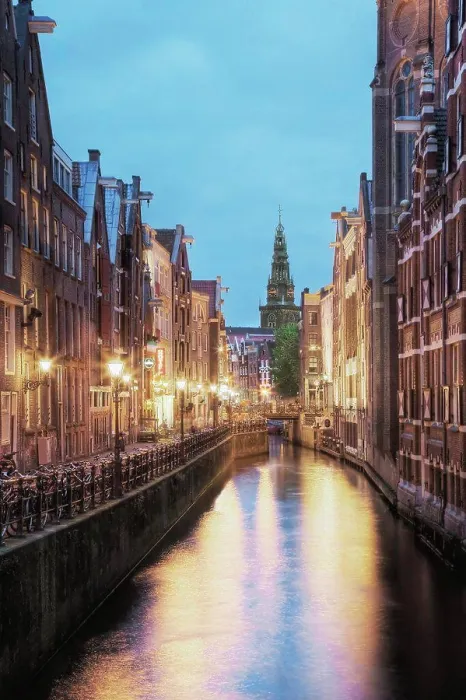 Framed Print : Lit Canal Between Buildings Framed Print : Lit Canal Between Buildings