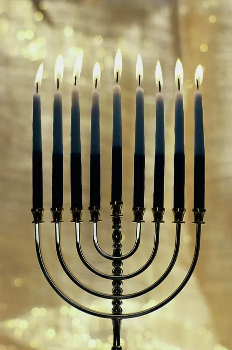 Framed Print : Lit candles on a menorah