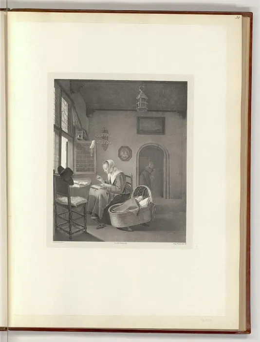 Framed Print : This lithograph by Gerrit Dou depicts a young mother holding her child Framed Print : This lithograph by Gerrit Dou depicts a young mother holding her child