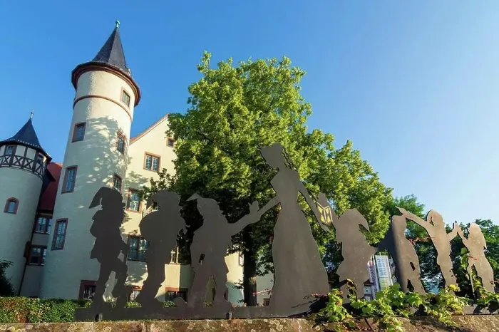 Framed Print : Lohr am Main, Schloss Lohr Castle, Schneewittchen (snow white) silhouette of steel in Lower Franconia, Bavaria, Germany
