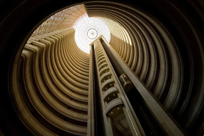 Framed Print : Looking upwards inside a hotel in Santiago, Chile; Santiago, Chile Framed Print : Looking upwards inside a hotel in Santiago, Chile; Santiago, Chile