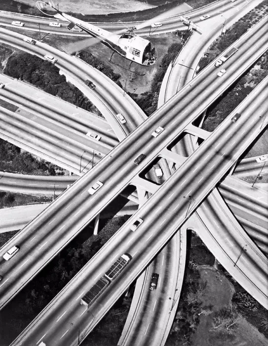 Framed Print : Los Angeles, California: c. 1965. A five freeway interchange in Los Angeles