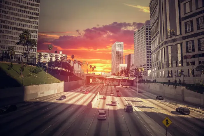 Framed Print : Los Angeles views of the road and the city. Los Angeles