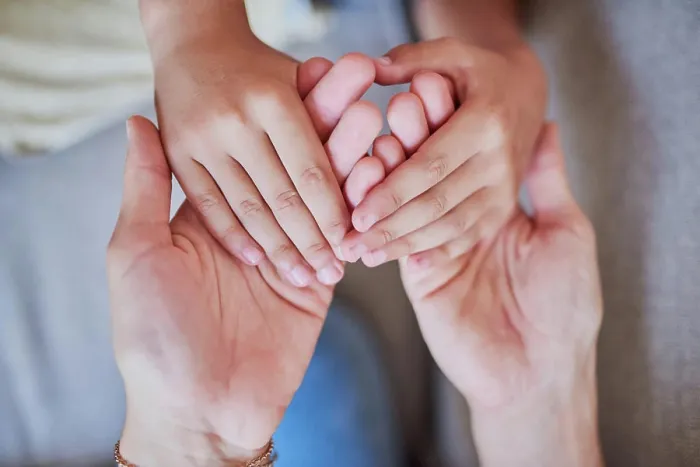 Framed Print : Love, above and parent holding hands with child for respect Framed Print : Love, above and parent holding hands with child for respect