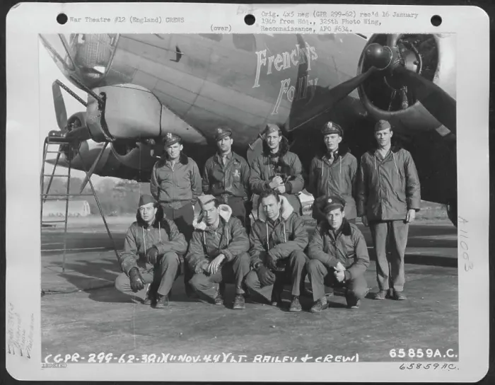 Framed Print : Lt. Bailey And Crew Of The 381St Bomb Group In Front Of The Boeing B-17 Flying Fortress Frenchy's Folly At 8Th Air Framed Print : Lt. Bailey And Crew Of The 381St Bomb Group In Front Of The Boeing B-17 Flying Fortress Frenchy's Folly At 8Th Air