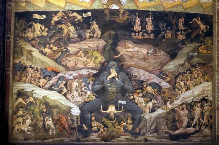 Framed Print : Lucifer Eating Sinners, Heaven and Hell fresco