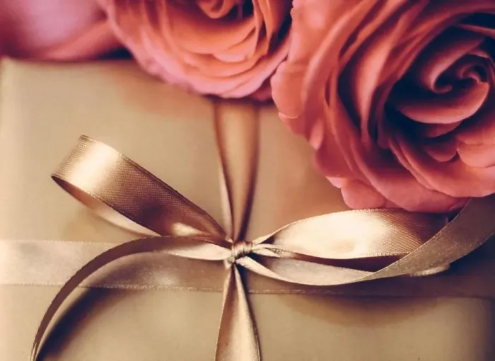 Framed Print : Luxury holiday golden gift box and bouquet of roses as Christmas, Valentines Day or birthday present