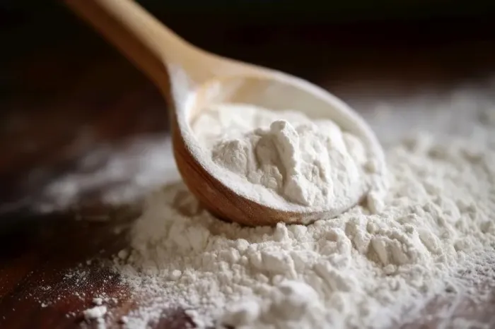 Framed Print : Macro photography of flour with a wooden spoon close-up Framed Print : Macro photography of flour with a wooden spoon close-up