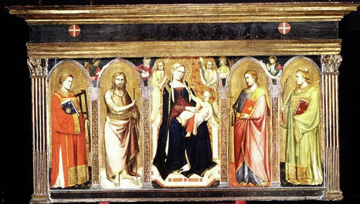 Framed Print : Madonna and Child Enthroned with Saints ca