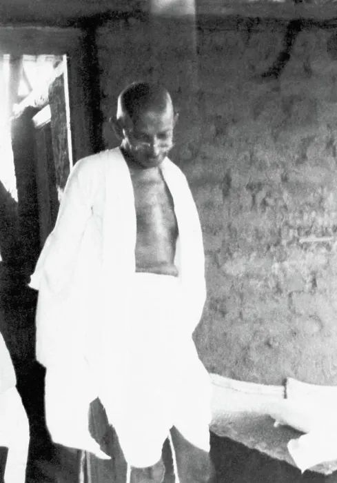 Framed Print : Mahatma Gandhi, listening to others in his hut at Sevagram Ashram