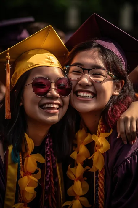 Framed Print : Malaysian friends celebrating in graduation day. Generative AI Framed Print : Malaysian friends celebrating in graduation day. Generative AI