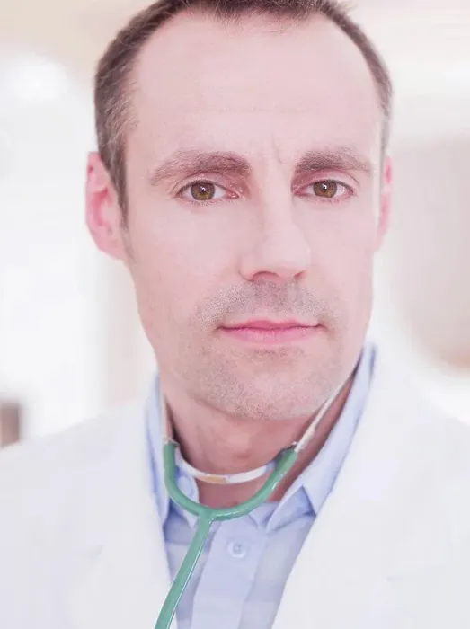 Framed Print : a male medic with brown hair, brown eyes