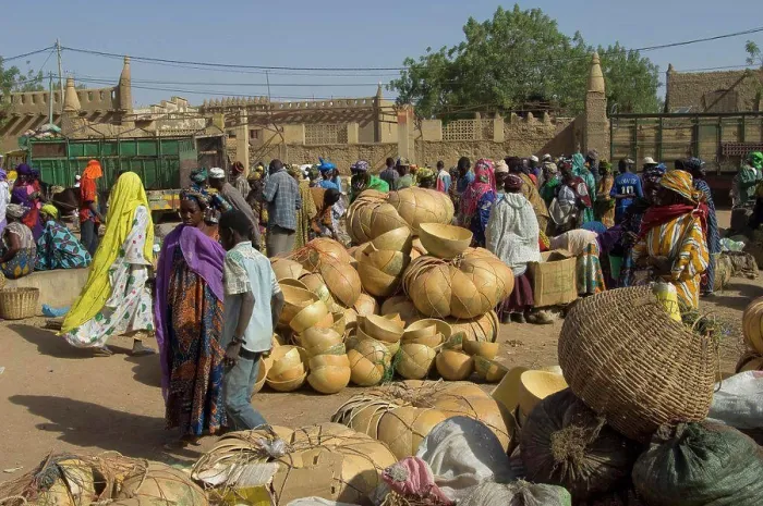 Framed Print : Mali, Djenne, Weekly Market In Square In Front Of Mosque, Market Scene