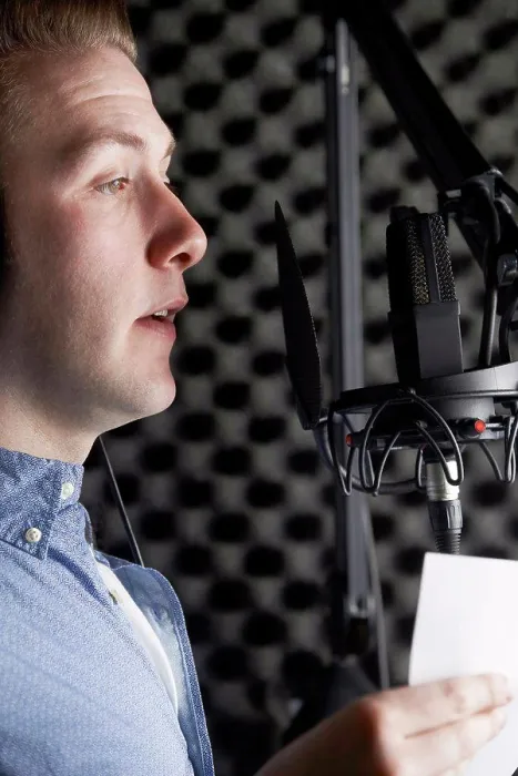 Framed Print : Man In Recording Studio Talking Into Microphone