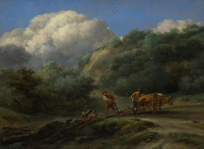 Framed Print : A Man and a Youth ploughing with Oxen by Berchem Framed Print : A Man and a Youth ploughing with Oxen by Berchem