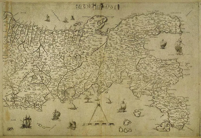 Framed Print : Map Kingdom of Naples. Southerm of Italian Peninsula. Italian engraving. 16th century. (Photo by: PHAS / UIG) Framed Print : Map Kingdom of Naples. Southerm of Italian Peninsula. Italian engraving. 16th century. (Photo by: PHAS / UIG)