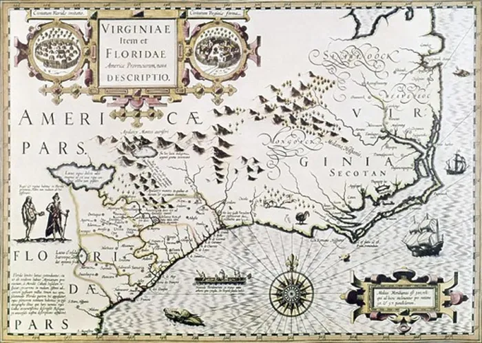 Framed Print : Map of Virginia and Florida, print, 1606 Framed Print : Map of Virginia and Florida, print, 1606