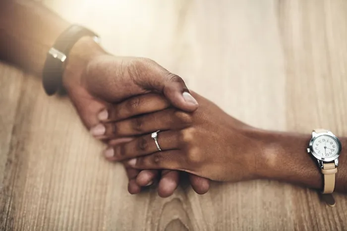 Framed Print : Marriage, support and people with holding hands on table for partnership Framed Print : Marriage, support and people with holding hands on table for partnership