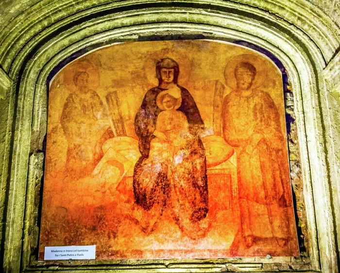 Framed Print : Mary and baby Jesus fresco. Saint Luke's House underneath Santa Maria Via Lata Church Framed Print : Mary and baby Jesus fresco. Saint Luke's House underneath Santa Maria Via Lata Church
