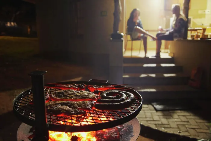 Framed Print : Meat cooking on barbecue at Skukuza Rest Camp, Kruger National Park, Mpumalanga, South Africa (MR)