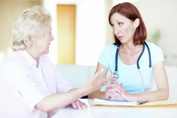 Framed Print : Medical, consulting and doctor with old woman in hospital for advice Framed Print : Medical, consulting and doctor with old woman in hospital for advice