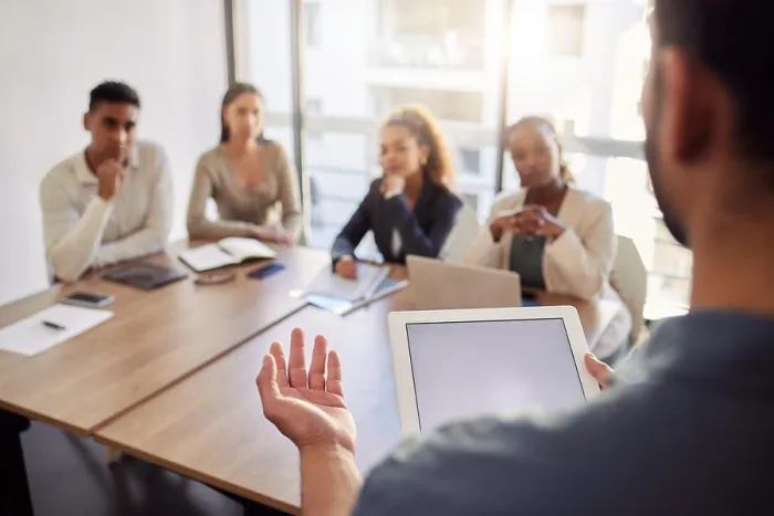 Framed Print : Meeting, presentation and a business man with a tablet in the boardroom Framed Print : Meeting, presentation and a business man with a tablet in the boardroom
