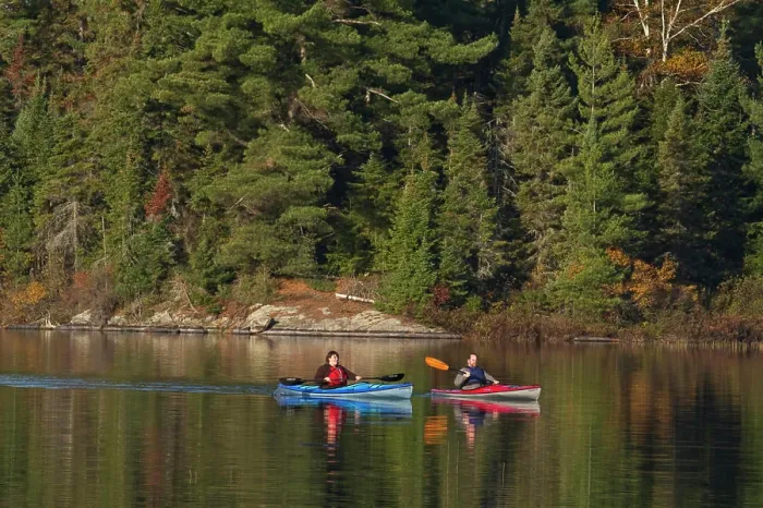 Framed Print : Middle_aged couple enjoy early morning paddle in kayaks on Source Lake, Algonquin Park, Ontario, Canada Framed Print : Middle_aged couple enjoy early morning paddle in kayaks on Source Lake, Algonquin Park, Ontario, Canada