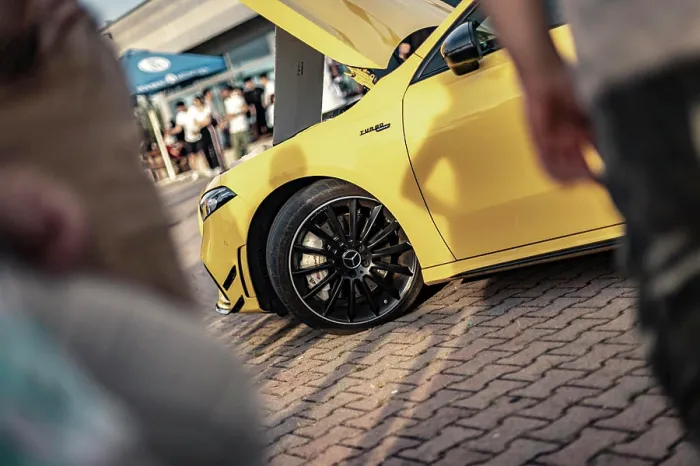 Framed Print : Milan, italy 4 june 2025, yellow mercedes amg a 45s displaying its impressive engine bay at a vibrant car meet Framed Print : Milan, italy 4 june 2025, yellow mercedes amg a 45s displaying its impressive engine bay at a vibrant car meet