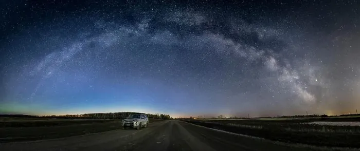 Framed Print : Full milkyway arc over rural road in Manitoba, Canada Framed Print : Full milkyway arc over rural road in Manitoba, Canada