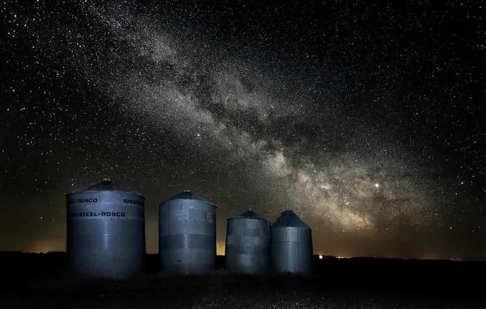 Framed Print : Milkyway over grain bins in rural Manitoba Canada Framed Print : Milkyway over grain bins in rural Manitoba Canada