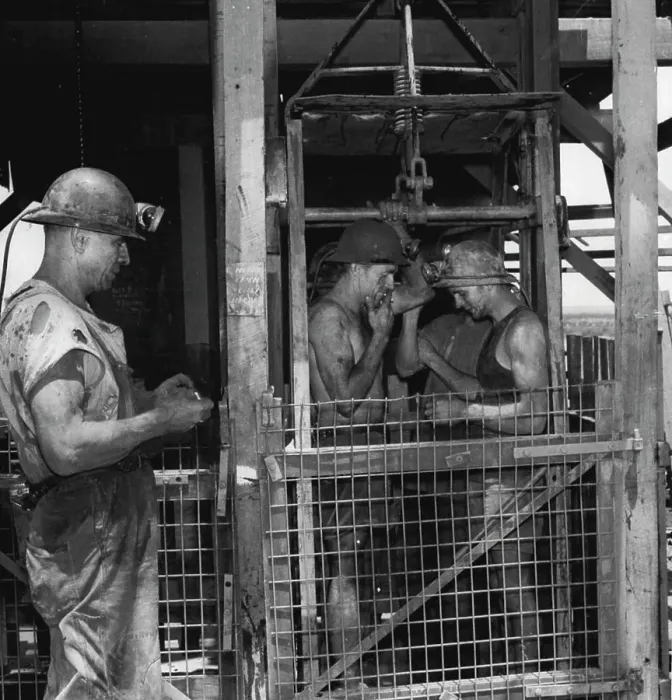 Framed Print : Miners in cage at Noble's Nob mine are ready to be lowered to work at the bottom level Framed Print : Miners in cage at Noble's Nob mine are ready to be lowered to work at the bottom level