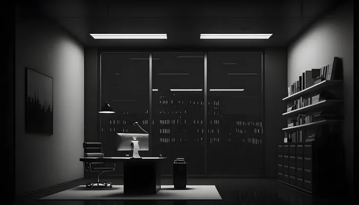 Framed Print : minimalist office in dark Generative AI