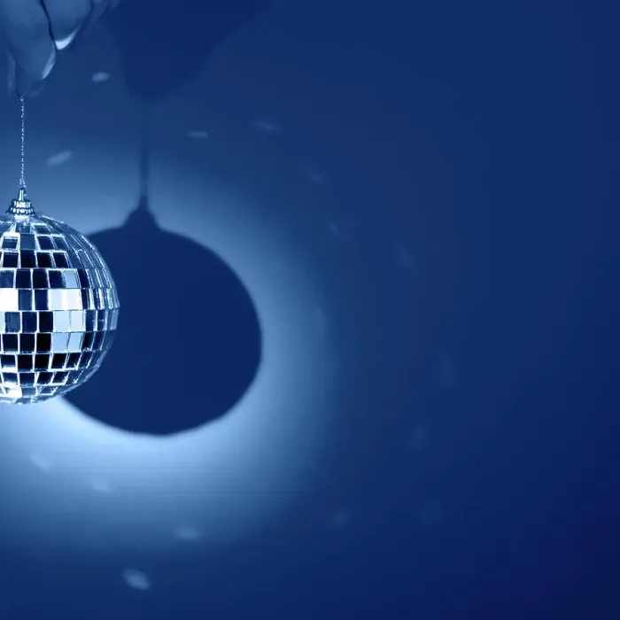 Framed Print : Mirror or disco ball, reflecting colorful lights on classic blue background Framed Print : Mirror or disco ball, reflecting colorful lights on classic blue background