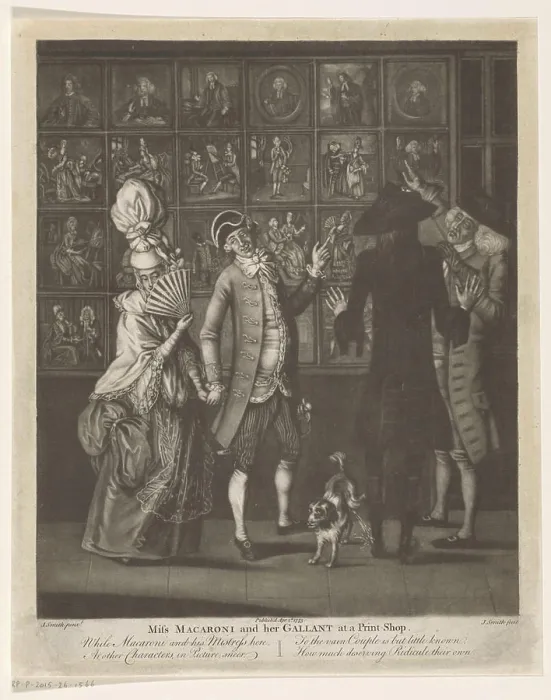 Framed Print : Miss Macaroni and her loved one for the window of a print trade Framed Print : Miss Macaroni and her loved one for the window of a print trade