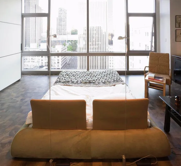 Framed Print : Modern bedroom in luxury highrise apartment