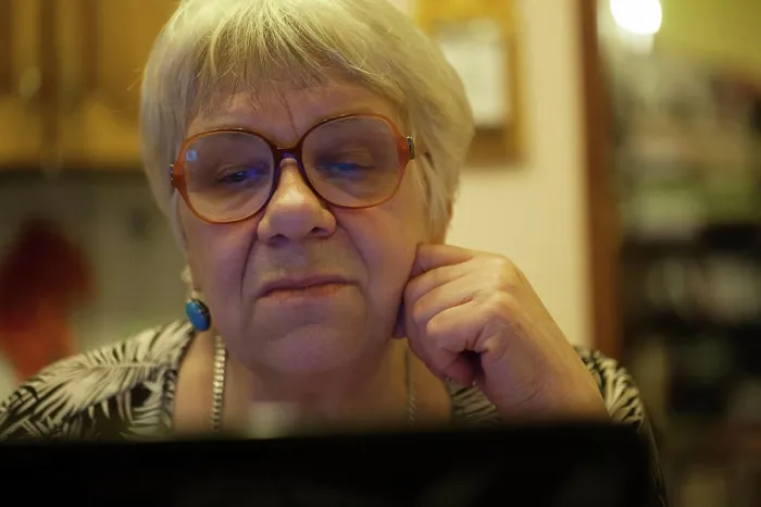 Framed Print : Modern elderly woman using skype Close-up shot of elderly woman having emotional skype talk using laptop Framed Print : Modern elderly woman using skype Close-up shot of elderly woman having emotional skype talk using laptop
