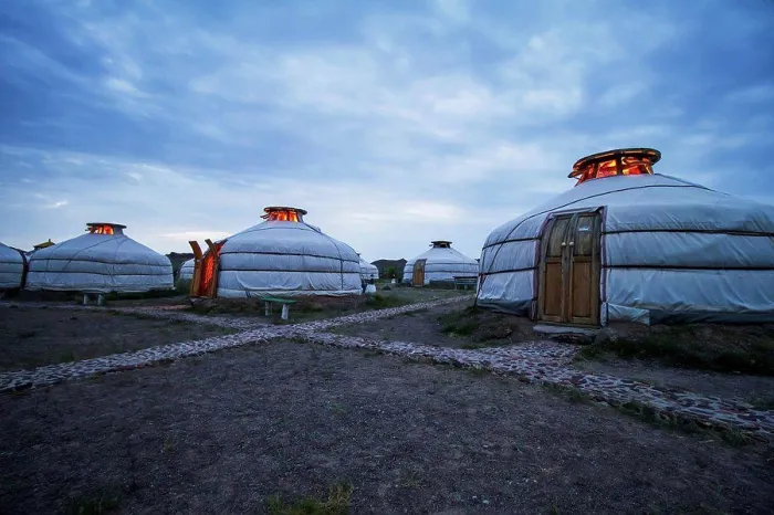 Framed Print : Mongolian Gers (yurts) tourist accommodation at the Ongiin Nuts Ger Camp at dusk Framed Print : Mongolian Gers (yurts) tourist accommodation at the Ongiin Nuts Ger Camp at dusk