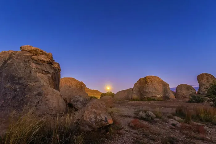 Framed Print : Full moonrise at City of Rocks State Park, New Mexico