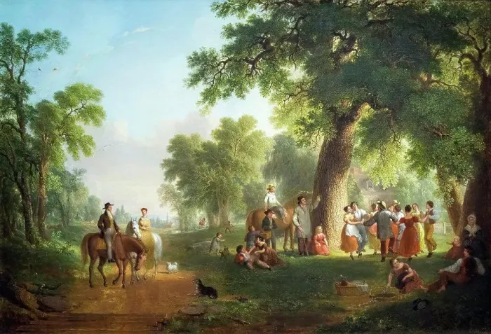Framed Print : Morning Ride Dance of the Haymakers; 1851; Oil on canvas Asher Brown Durand; American; 1796-1886 Framed Print : Morning Ride Dance of the Haymakers; 1851; Oil on canvas Asher Brown Durand; American; 1796-1886