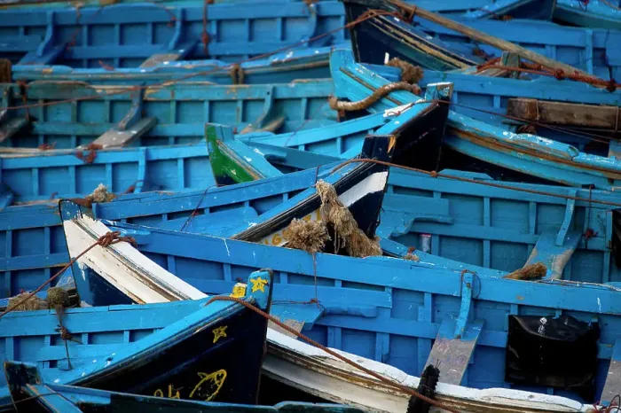 Framed Print : Morocco - blue boats