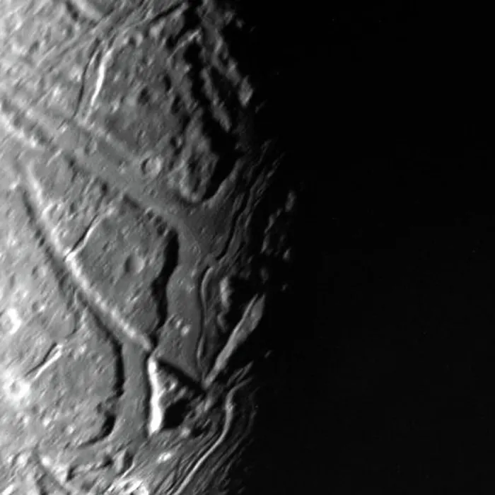 Framed Print : This NASA Voyager 2 view of Uranus moon Ariel's terminator shows a complex array of transecting valleys with Framed Print : This NASA Voyager 2 view of Uranus moon Ariel's terminator shows a complex array of transecting valleys with