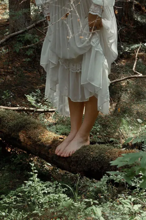 Framed Print : Nature, dress, forest, bare feet, moss
