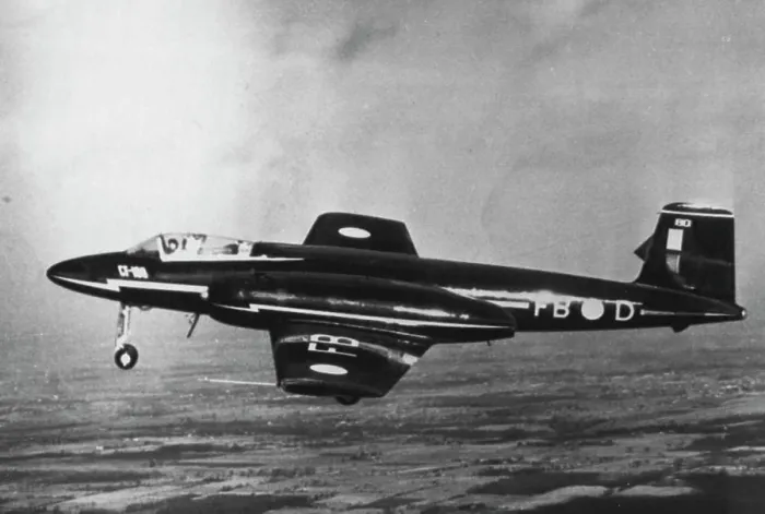 Framed Print : New Canadian Jet Fighter Takes To The Air -- The twin-jet Avro CF-100