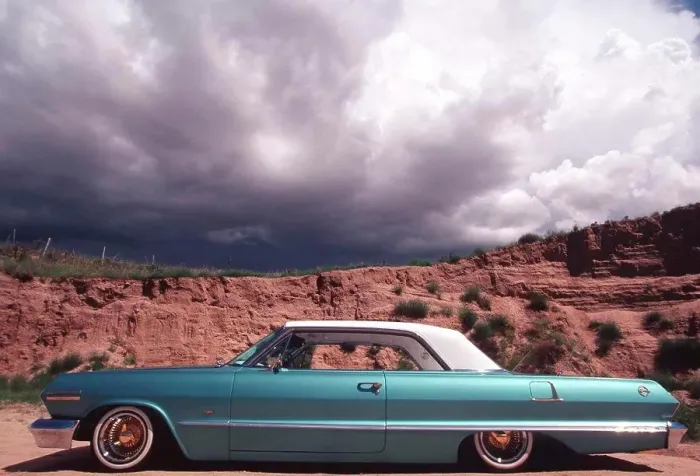 Framed Print : New Mexico, Espanola, Turquoise Blue 1963 Impala