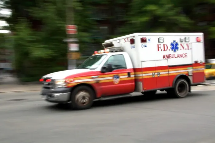 Framed Print : New York Fire Department ambulance in motion in Manhattan, New York City, New York, USA Framed Print : New York Fire Department ambulance in motion in Manhattan, New York City, New York, USA