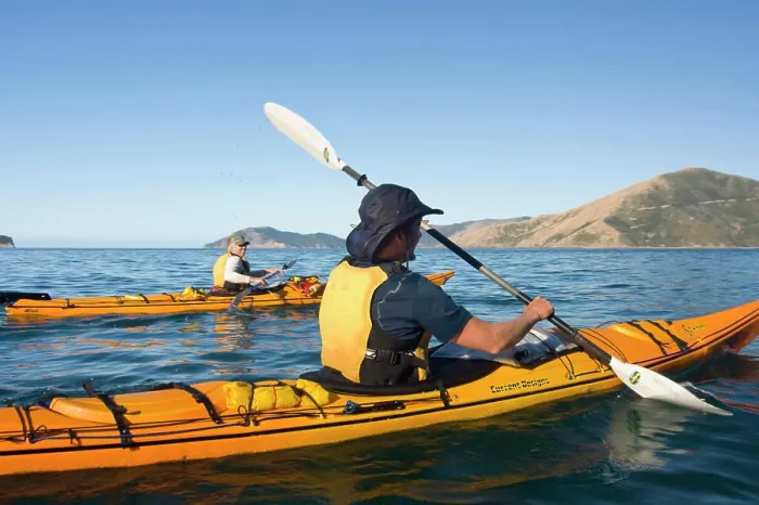 Framed Print : New Zealand, South Island, Marlborough Sounds. Jonathan Grady and Jaclyn Neil sea kayaking in Waitaita Reach. (MR) Framed Print : New Zealand, South Island, Marlborough Sounds. Jonathan Grady and Jaclyn Neil sea kayaking in Waitaita Reach. (MR)